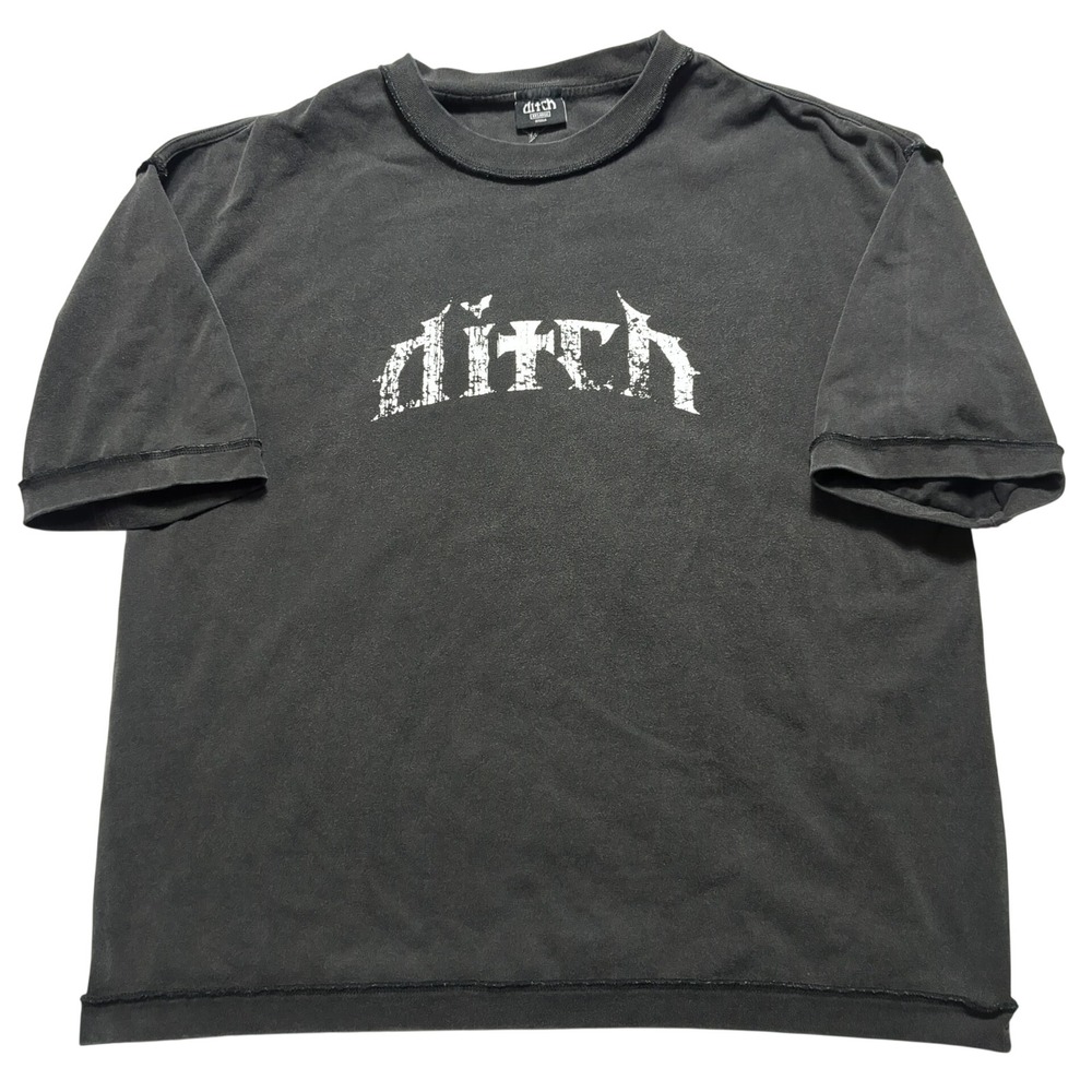 Ditch LA Heavyweight T-Shirt Men XXL Black Faded Gothic Logo Cotton Streetwear